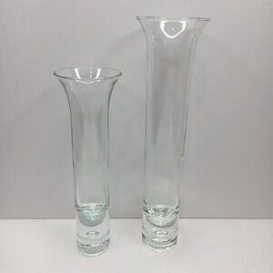 Vintage Set of 2 Clear Glass Bud Vases Flared Bubble Base 8" 10" Home Decor